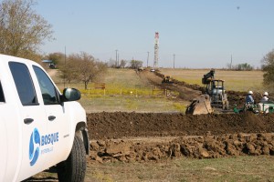 A pipeline project at Alvarado, Texas -- now complete -- shows one aspect of services offered by Bosque Systems, L.L.C. of Fort Worth. Bosque is a water management company that addresses a variety of needs in the oil and gas industry, including saltwater treatment and disposal. BOSQUE PHOTO