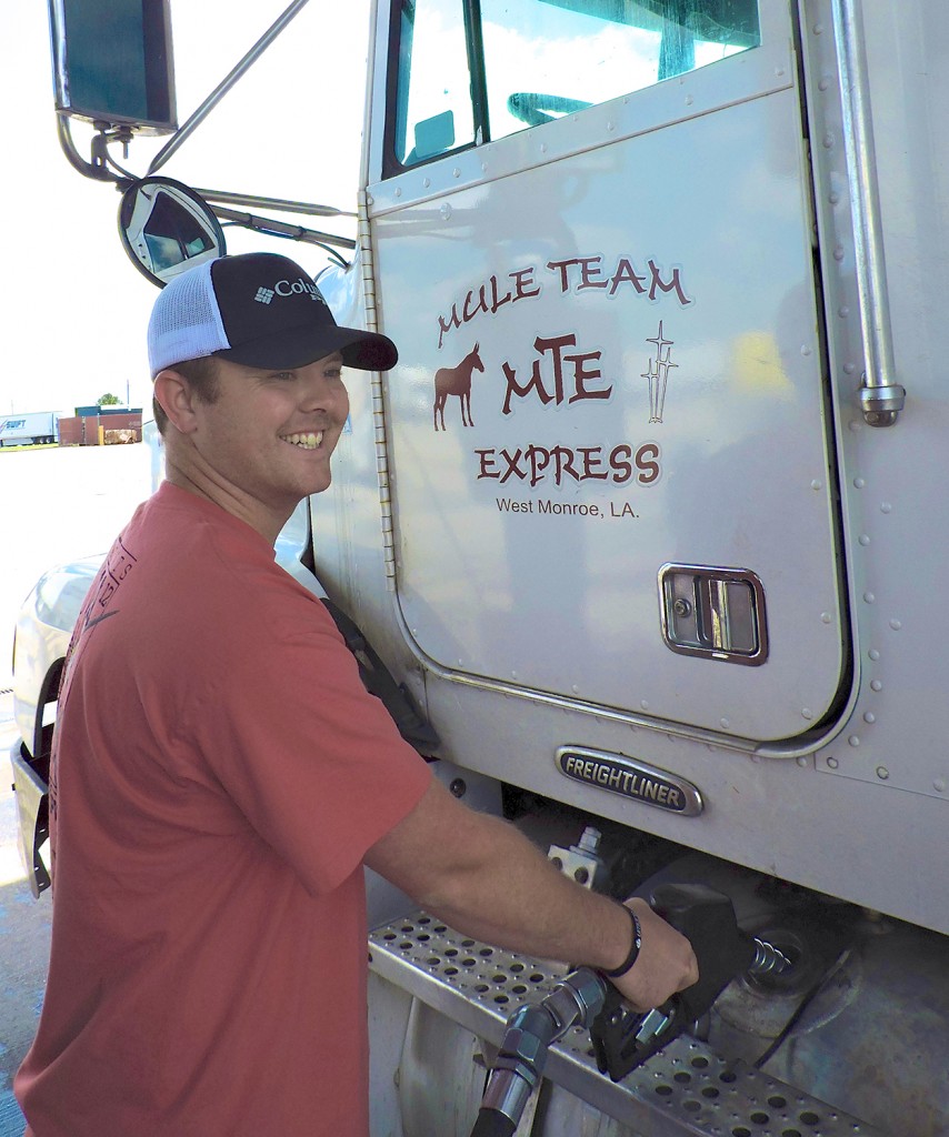 Chris Thornton is quick to smile, happy his work is fairly steady despite the slump in the price of oil. Mule Team Express delivers fluids to frac’ing operations and tubular materials to refineries. He’s looking forward to better times.